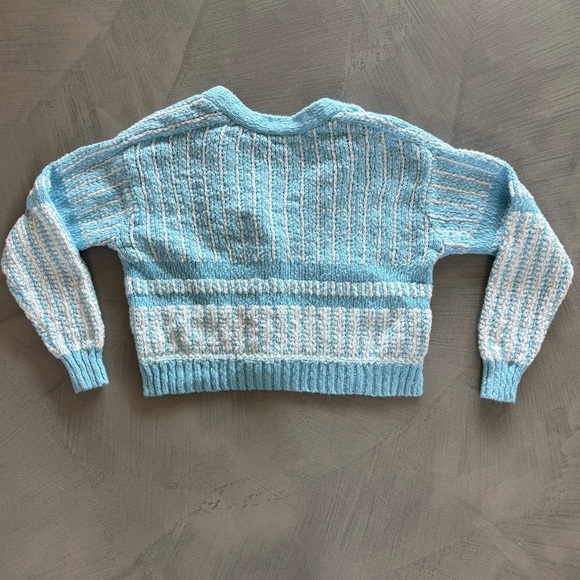 Autumn Cashmere Light Blue and White Crochet Cartigan Sweater Soft - Picture 3 of 4